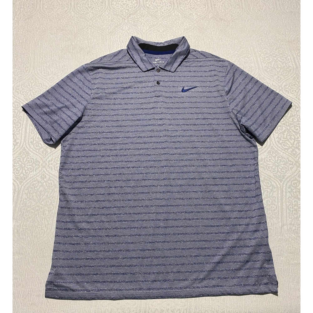 Nike Golf Mens L Dri-Fit Polo Shirt Blue Heathered Striped Short Sleeve
